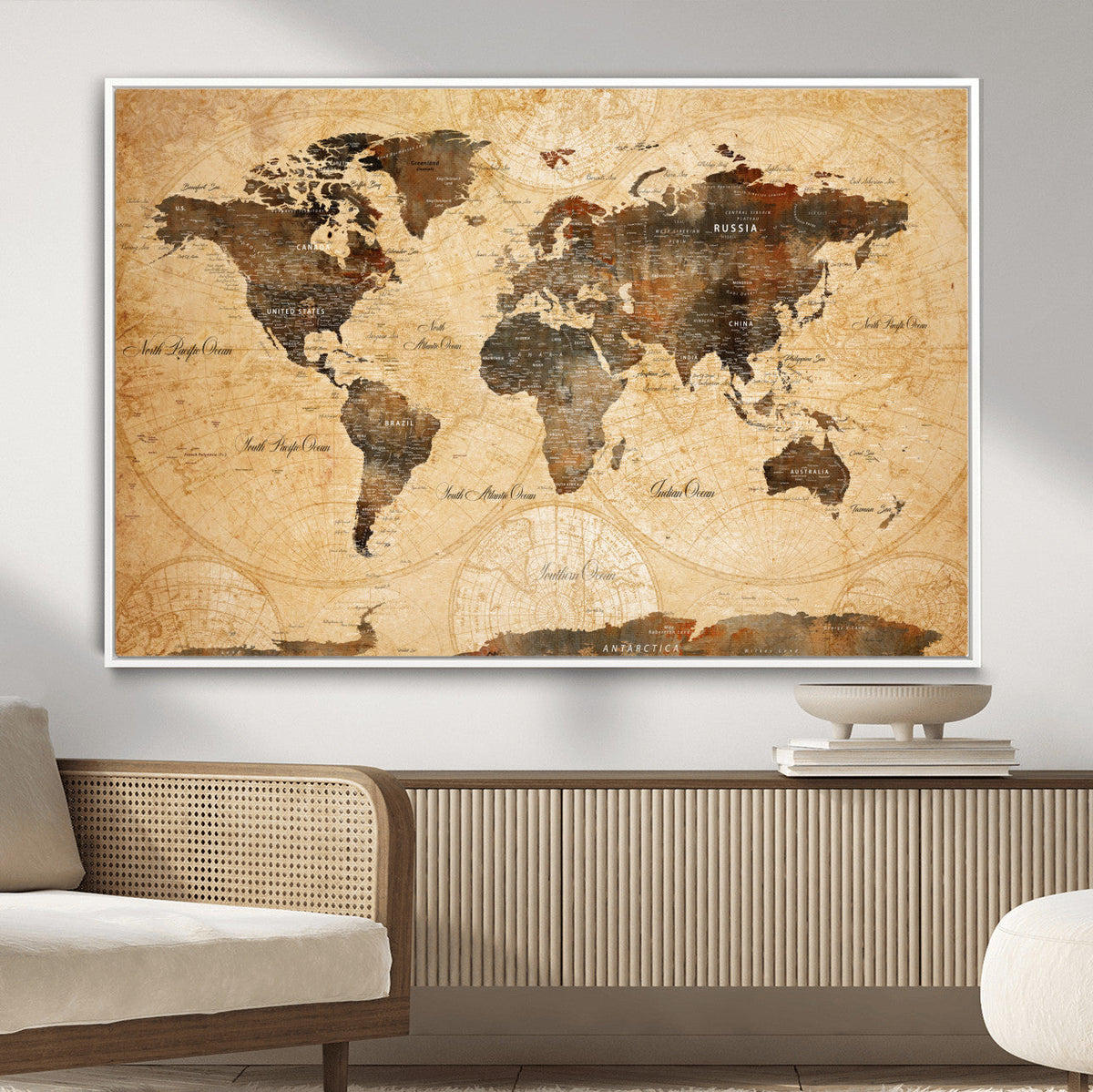 Push Pin World Map Canvas Print – Travel Tracker Wall Art