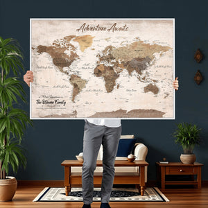 Custom Push Pin World Map Wall Art Canvas Print –
