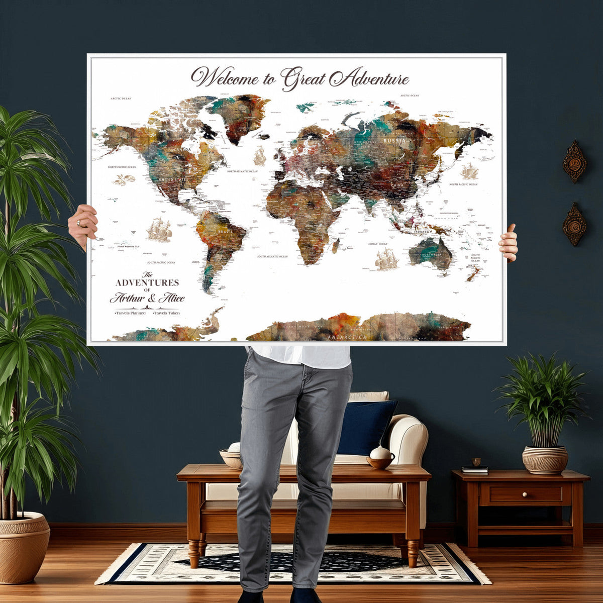 Customizable Framed World Map Canvas Print – Personalized