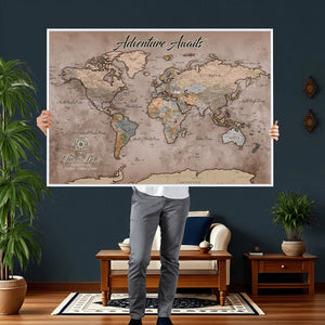 Custom Push Pin World Map Wall Art Canvas Print –
