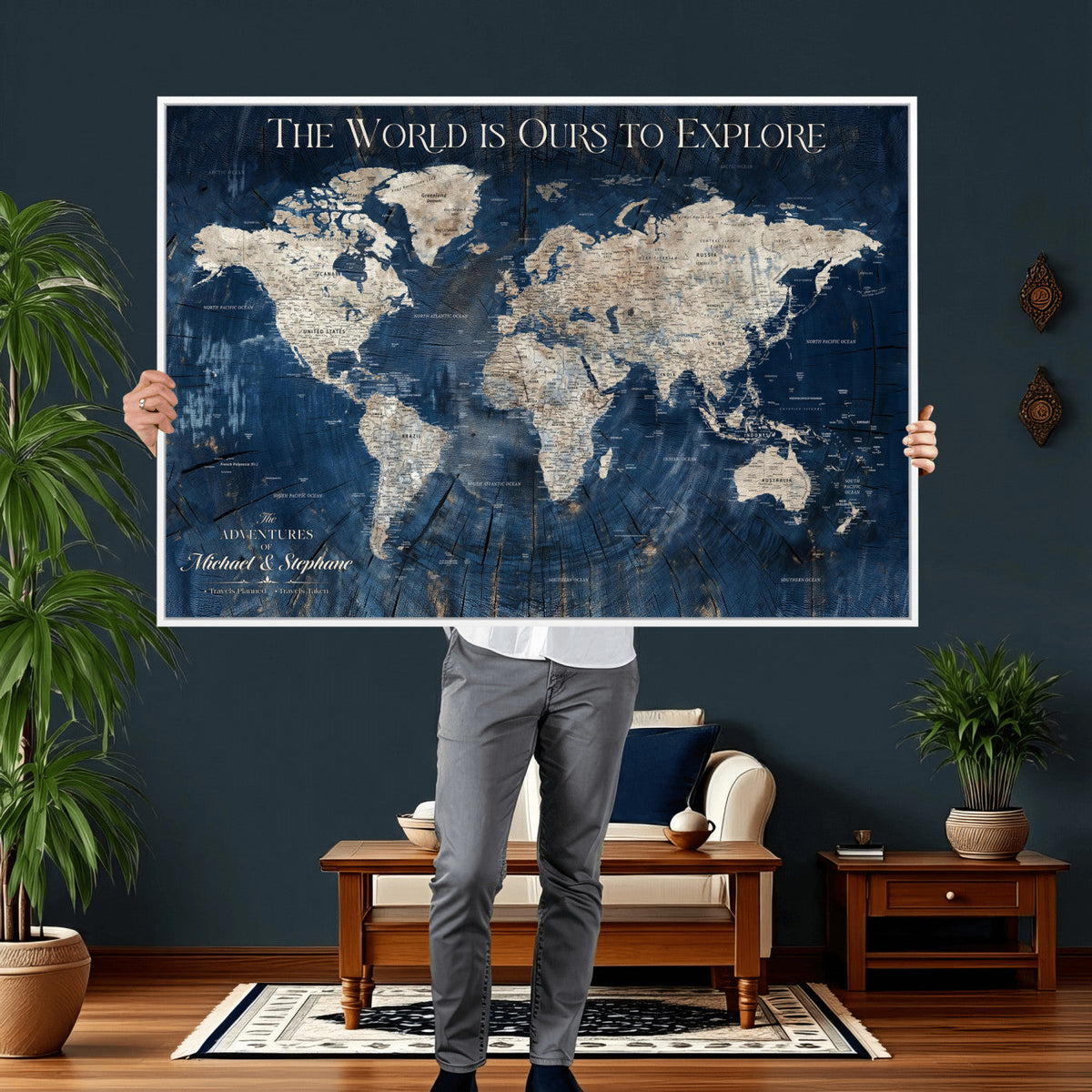 Custom Push Pin Travel Map Wall Art Canvas Print –