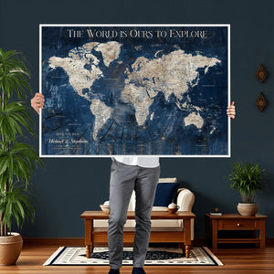 Custom Push Pin Travel Map Wall Art Canvas Print –