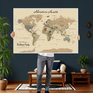 Custom Push Pin World Map Wall Art Canvas Print – Custom
