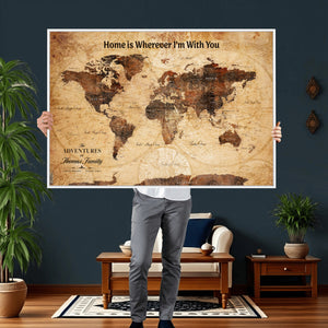 Custom Vintage World Map Canvas Wall Art – Custom Framed