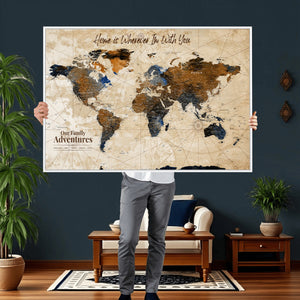 Vintage Custom World Map Canvas Wall Art – Custom Framed