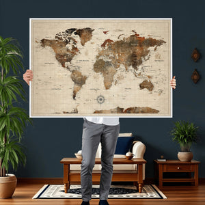 World Map Canvas Print – Framed Detailed Map of the World