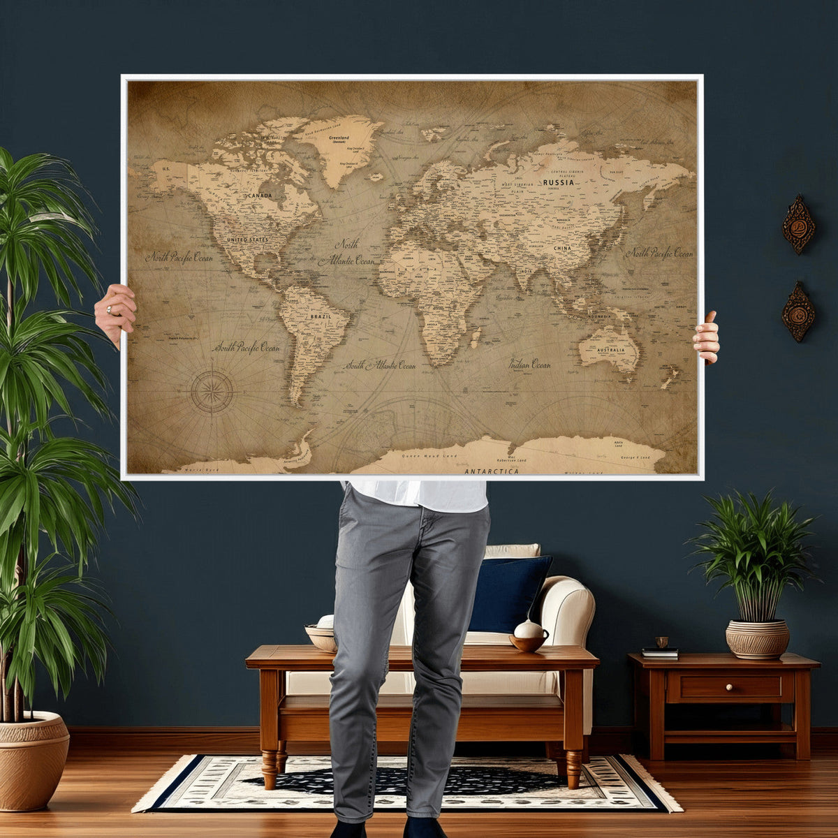 World Map Canvas Print – Framed Travel Map Wall Art for