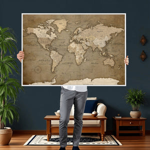 World Map Wall Art Canvas Print, Framed Map Art Picture