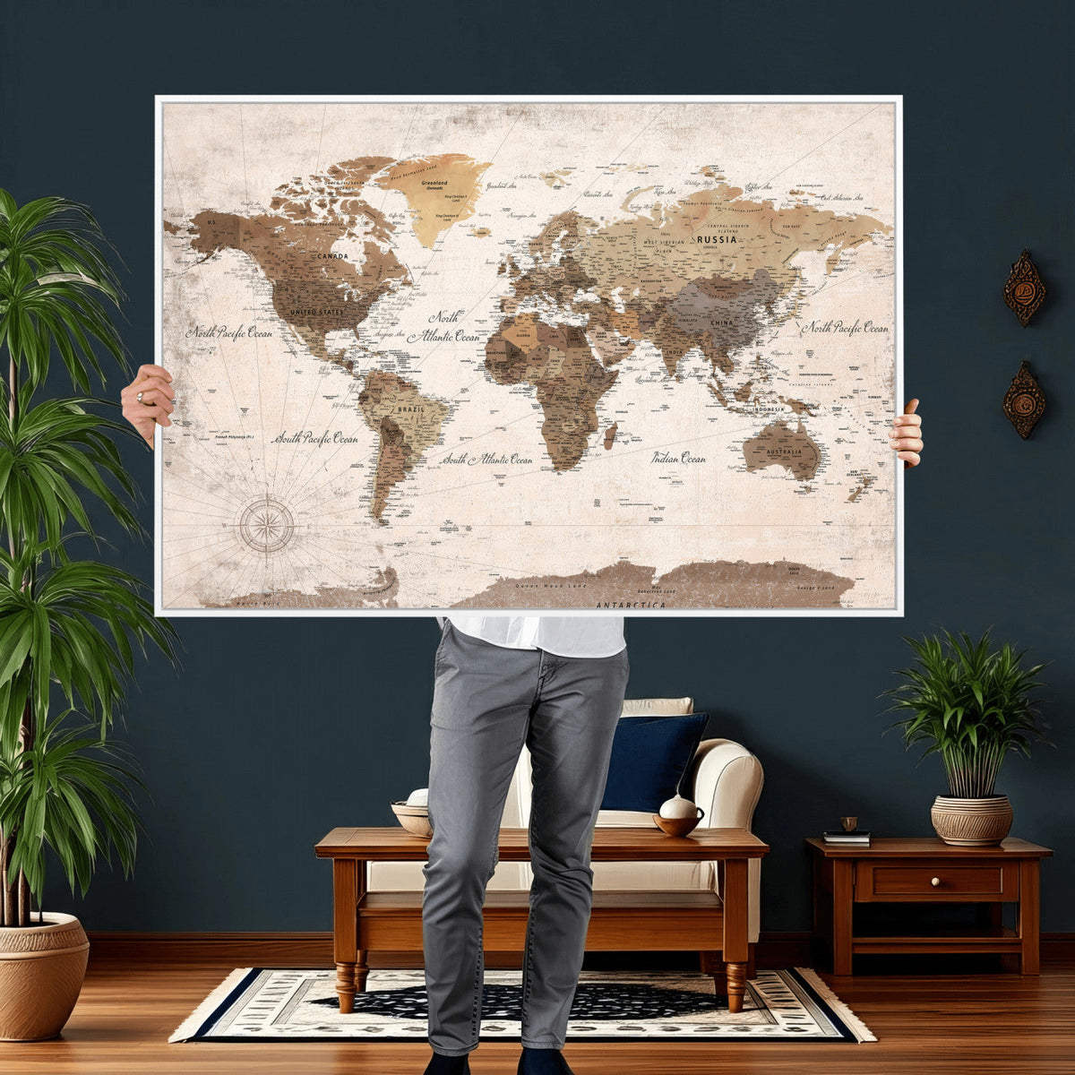 World Map Canvas Print – Framed Travel Map Wall Art for