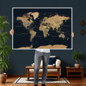Vintage World Map Canvas on the Dark Background Wall Art