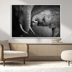 Elephant Family Wall Art Canvas, Framed Elephant Family