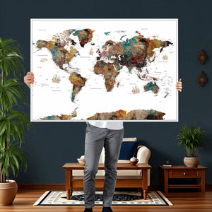 Watercolor World Map Canvas Print – Detailed Map of the