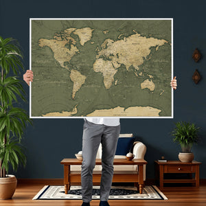 Large World Map Canvas Wall Art Print for Study Room Decor -