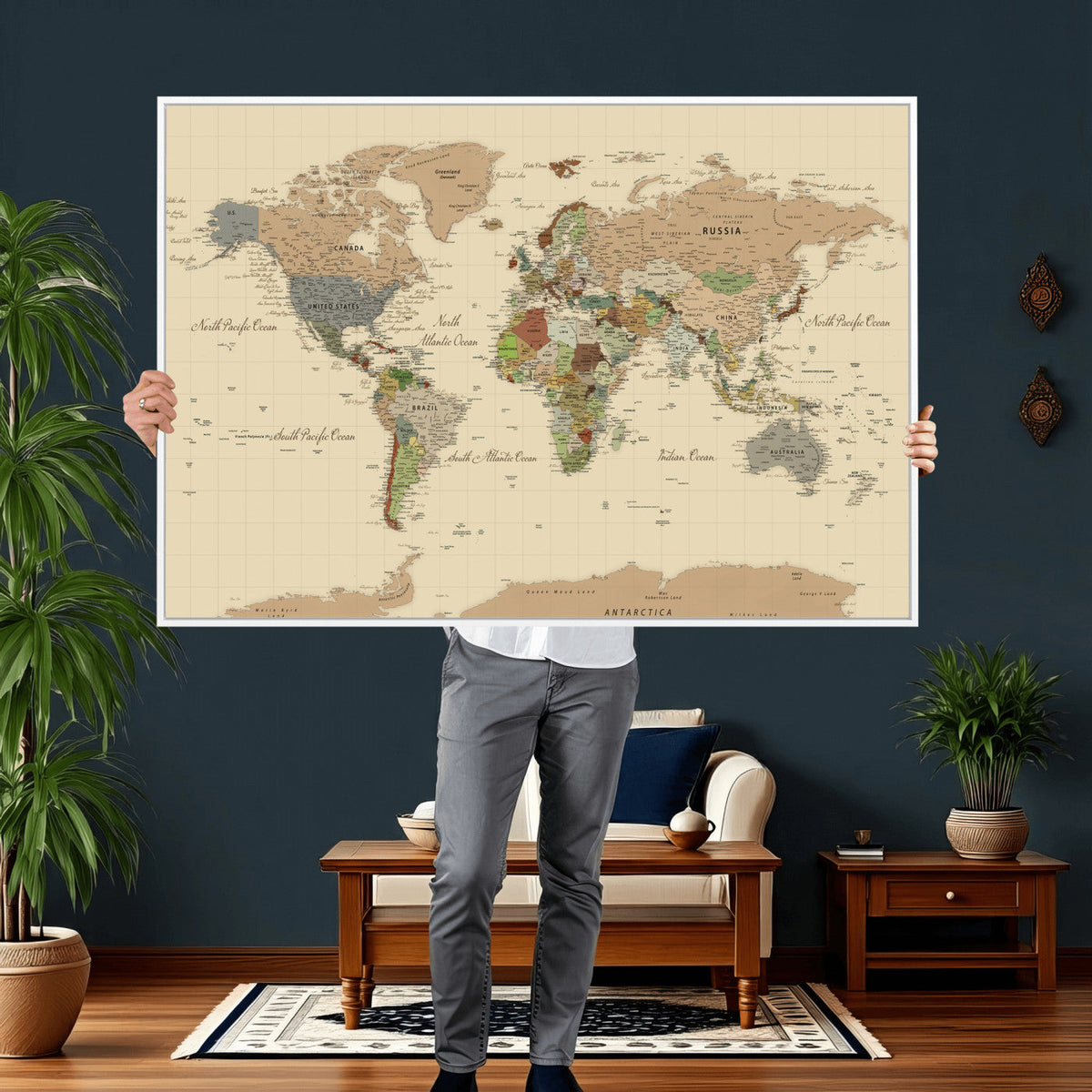 Extra Large World Map Canvas Print – Detailed Map of the