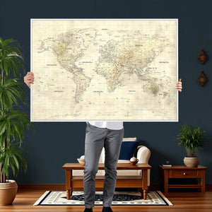 Colorful Watercolor World Map Canvas Wall Art – Framed