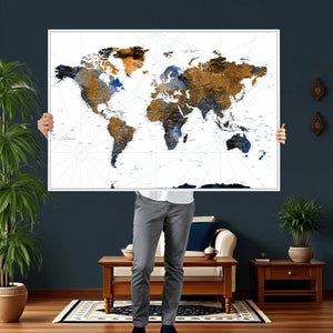Colorful Watercolor World Map Canvas Wall Art – Framed