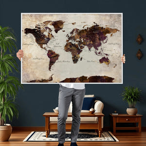 World Map Canvas Triptych – Colorful Global Wall Art for
