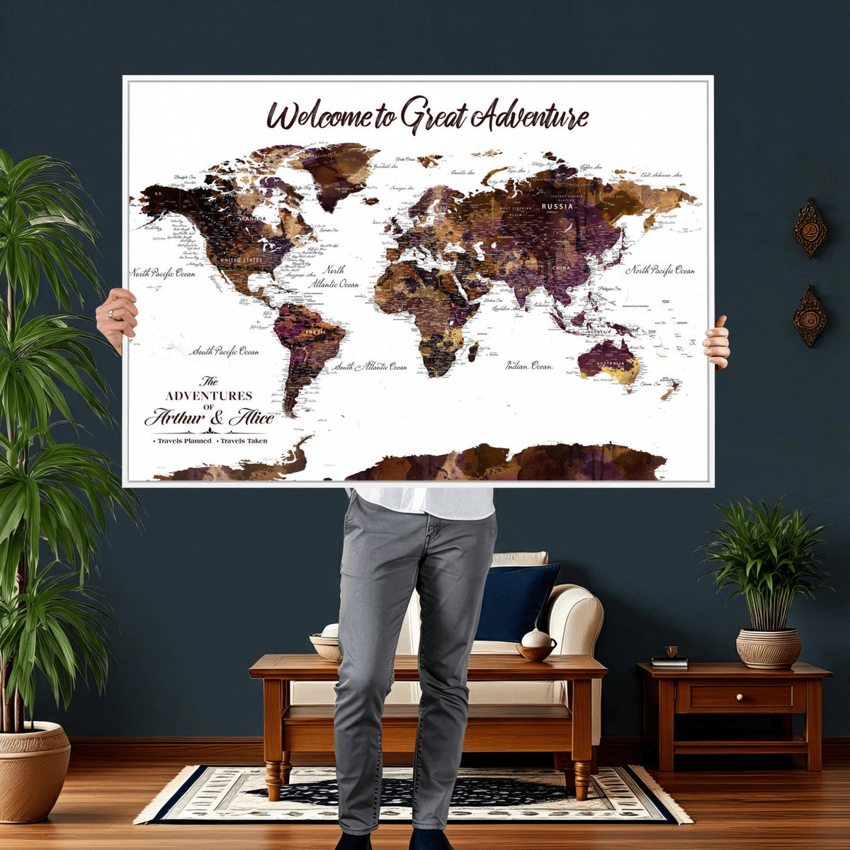 Custom Push Pin World Map Wall Art Canvas Print –
