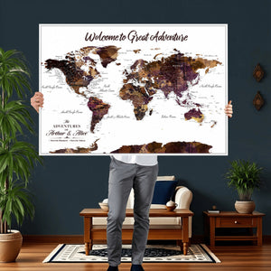Custom Push Pin World Map Wall Art Canvas Print –