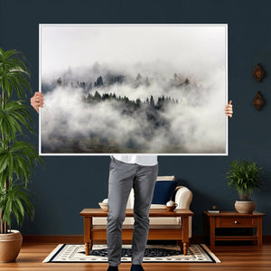 Foggy Forest Wall Art Canvas Print, Misty Pine Tree