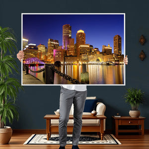Boston Wall Art Canvas Print, Boston City Downtown Night
