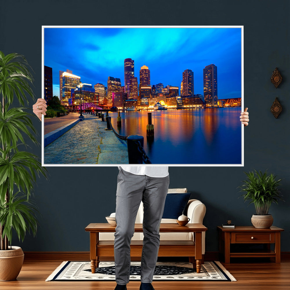 Boston Wall Art Canvas Print, Boston City Downtown Night