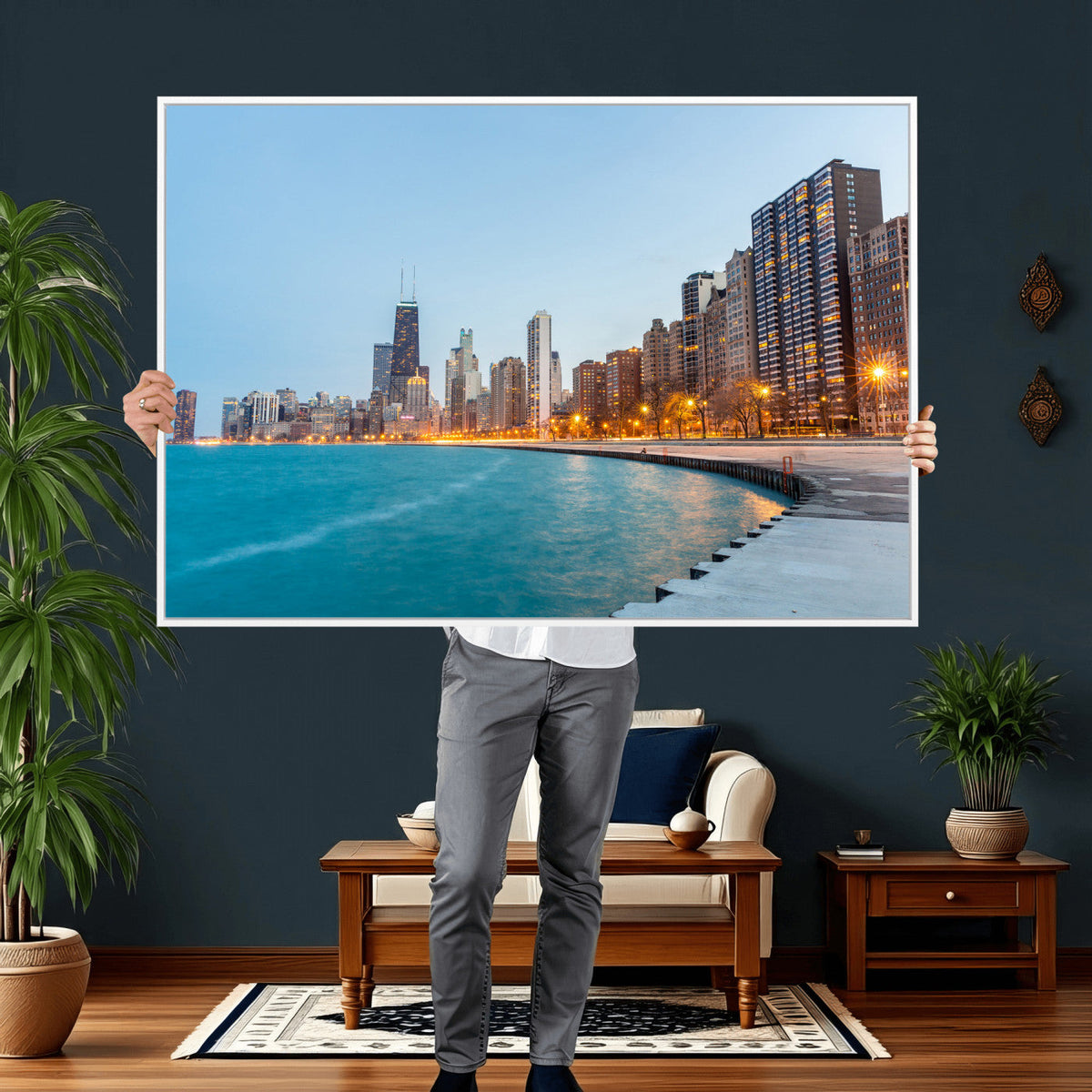 Chicago Wall Art Canvas Print, Chicago City Downtown Night