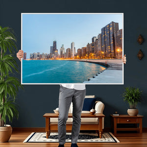 Chicago Wall Art Canvas Print, Chicago City Downtown Night