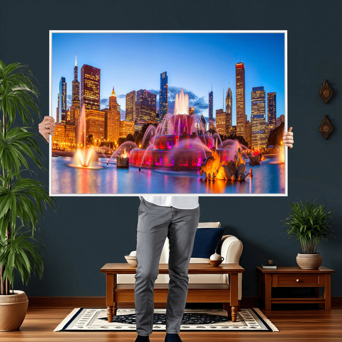 Chicago Wall Art Canvas Print, Chicago City Downtown Night