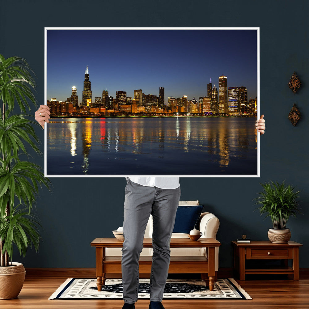 Chicago Wall Art Canvas Print - Chicago City Downtown Night