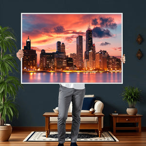 Chicago Wall Art Canvas Print - Chicago City Downtown Night