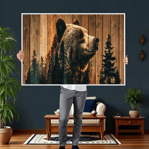 Rustic Bear Wall Art Canvas Print – Woodland Wildlife