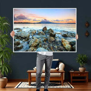 Mayon Volcano Seascape Wall Art Canvas Print, Tropical Ocean