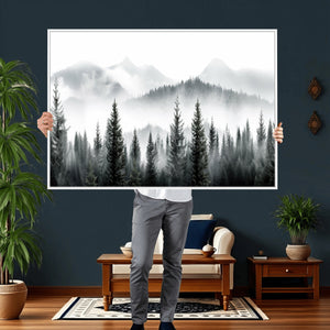 Misty Pine Forest Mountain Landscape Wall Art Canvas Print
