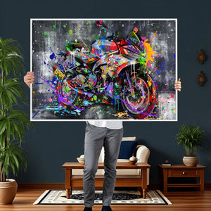 Graffiti Motorcycle Wall Art Canvas Print, Urban Street Art