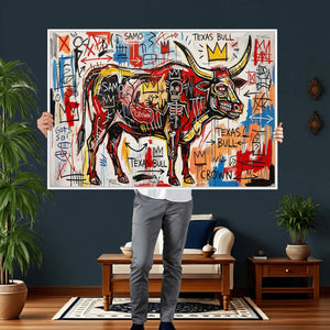 Texas Bull Wall Art Canvas Print, Abstract Graffiti Bull