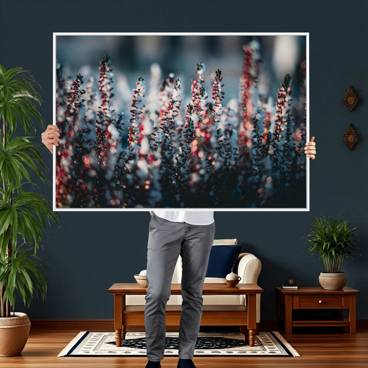 Winter Heather Wall Art Canvas Print, Frosted Floral Nature