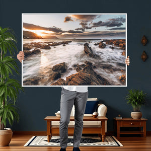 Rocky Coast Ocean Sunset Wall Art Canvas Print, Dramatic