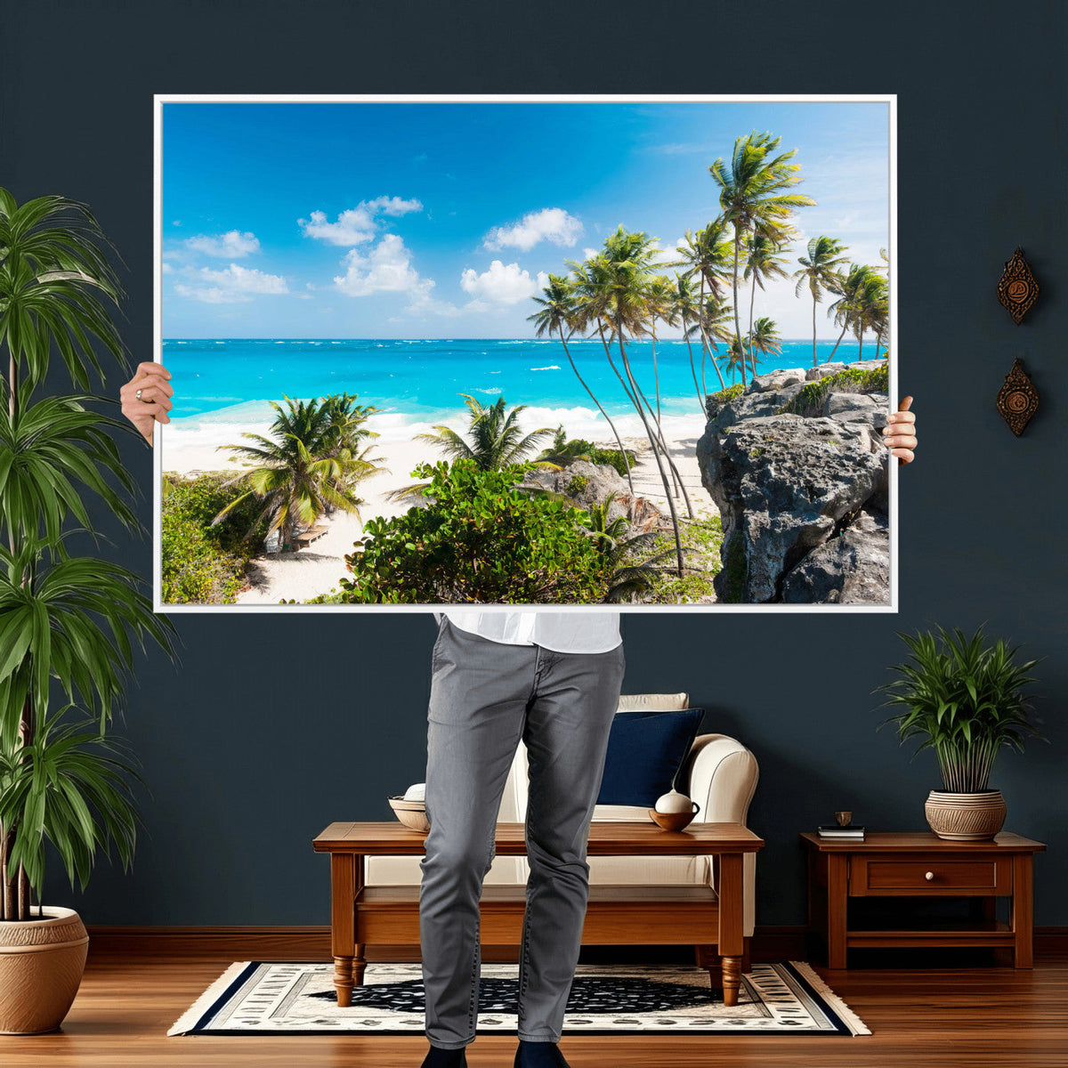 Tropical Beach Wall Art Canvas Print, Palm Tree Ocean