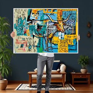 Basquiat Style Bird Bull Graffiti Wall Art Canvas Print,