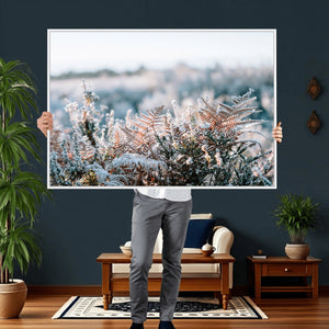 Frosted Fern Wall Art Canvas Print, Soft Winter Botanical