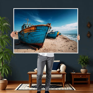 Coastal Fishing Boats Wall Art Canvas Print, Sunset Beach