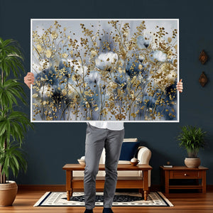 Abstract Floral Wall Art Canvas Print – Gold and Blue