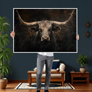 Vintage Longhorn Bull Wall Art Canvas Print – Rustic Western