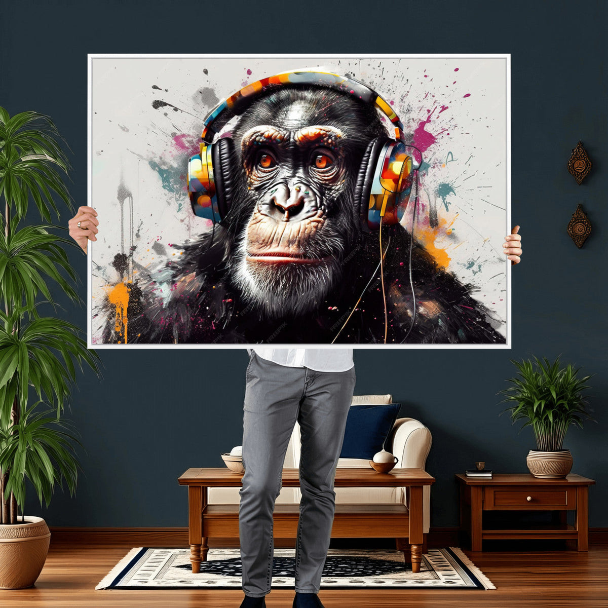 Dj Monkey Wall Art Canvas Print – Colorful Pop Art Banksy