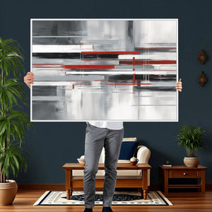 Gray Red Abstract Wall Art Canvas Print, Modern Abstract