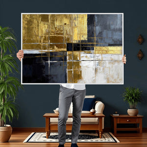 Gold Navy Abstract Wall Art Canvas Print, Modern Luxury