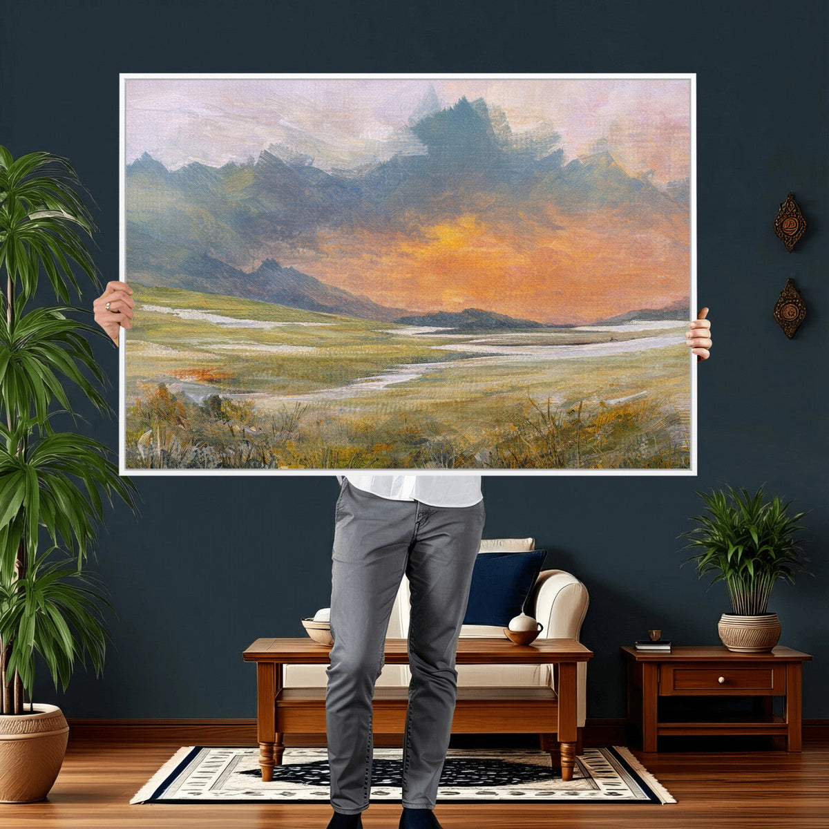 Mountain Sunset Wall Art Canvas Print Vintage Landscape
