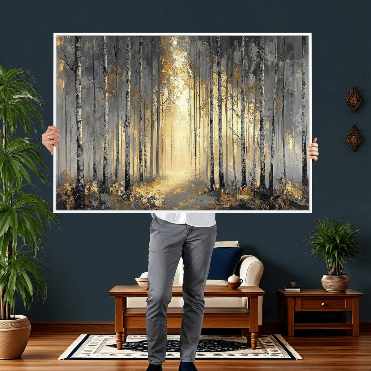 Abstract Birch Forest Wall Art Canvas Print – Modern Neutral