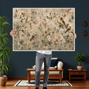Vintage Birds and Flowers Wall Art Canvas Print, Botanical
